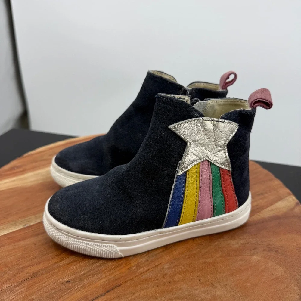 Mini Boden Star Rainbow High Top Sneakers Kids 27 10 Navy Blue Suede Zip Boots